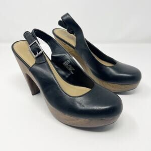 G21 Alyssa Faux Leather Wood Heel Slingback Black Pumps Size 8